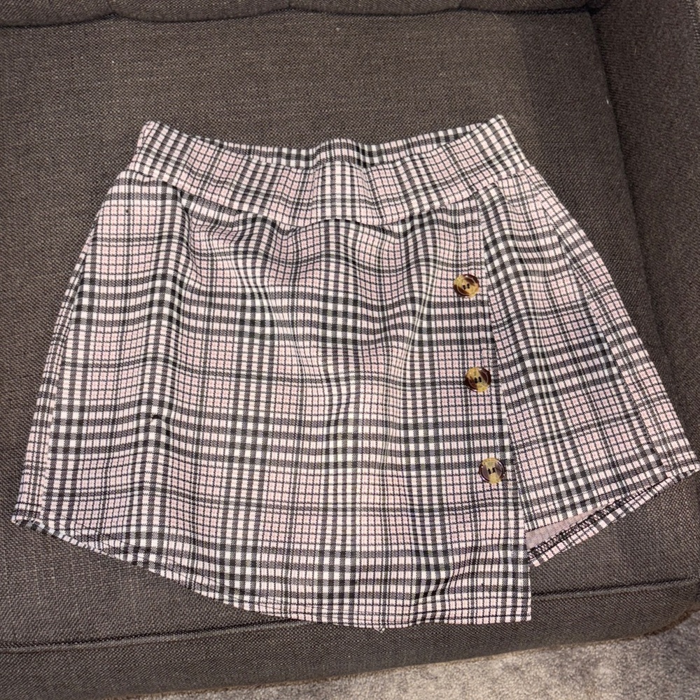 Plaid Button-Detail Skirt